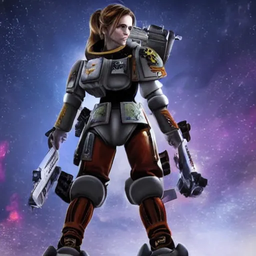 Prompt: emma watson in action as a space marine. cast shadows. solar punk aesthetic. hayao miyazaki colors. photorealistic render in unreal engine.