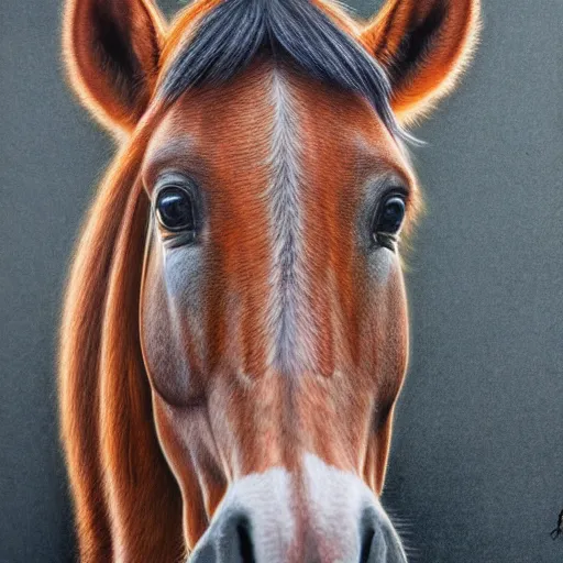 Pencil drawing commission of a horse in colour by UK artist Gary Tymon