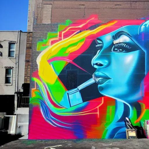 Prompt: a mural by spray paint artist outer source in new york