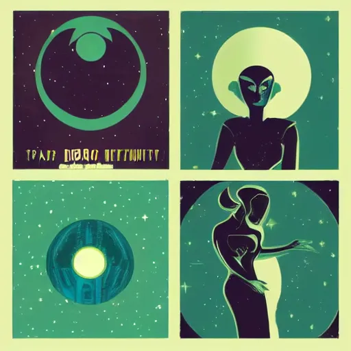 Prompt: art deco of a space woman, teal palettes, Alien horror inspired, random