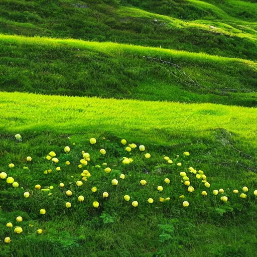 Image similar to slobber over clovers on the side of the hill, surreal