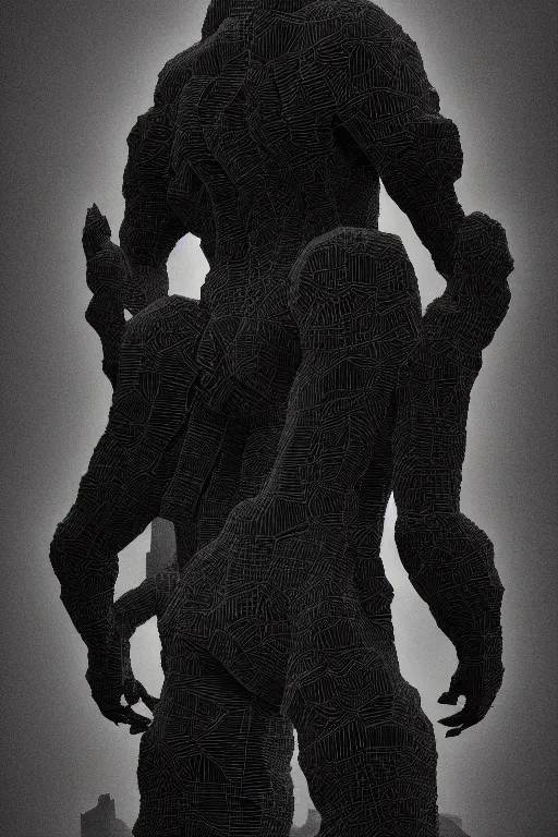 Prompt: a black and white photo of giant monster silhouette, in the style of ansel adams, virgil finlay, 3 d sculpture, octane render 8 k