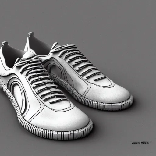 Image similar to sneakers by giger, 3d high octane render