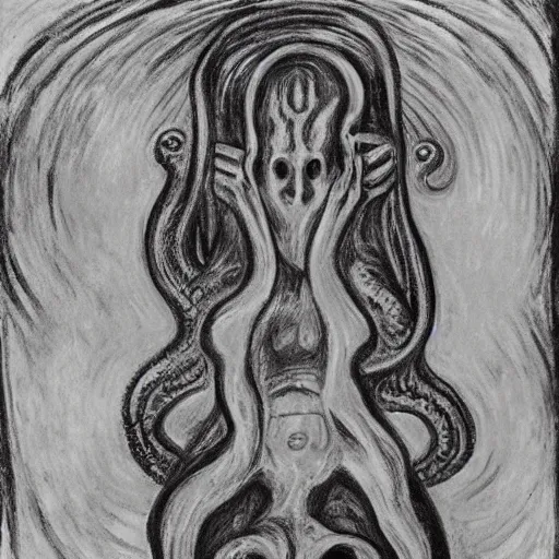 Image similar to lovecraftian horror by edvard munch