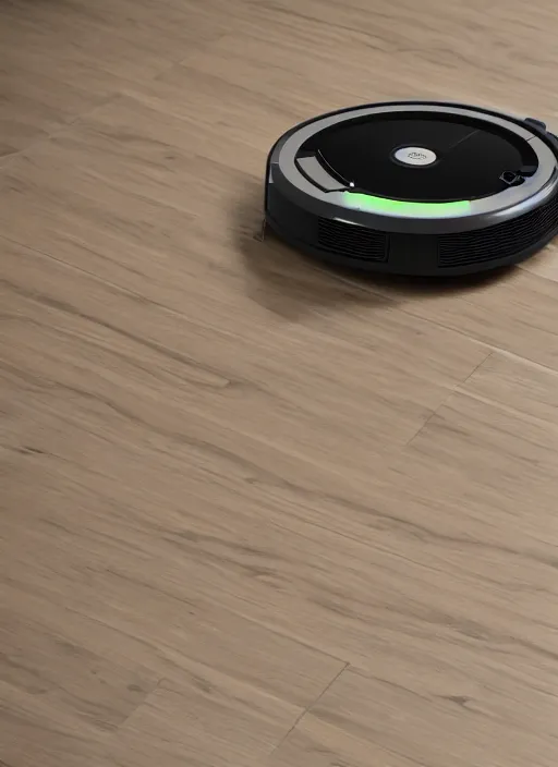Image similar to A robot roomba standing on its own mechanical limbs, professional 3D render, studio quality, octane render