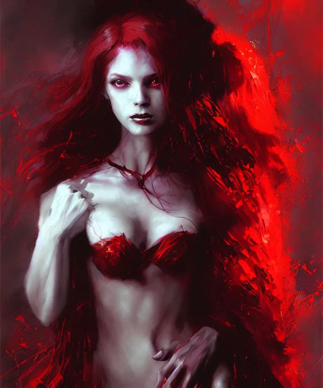 Prompt: a demonic princess with flowing red hair painting by greg ruthowski, detailed, henry ascensio, craig mullins, intricate and detailed