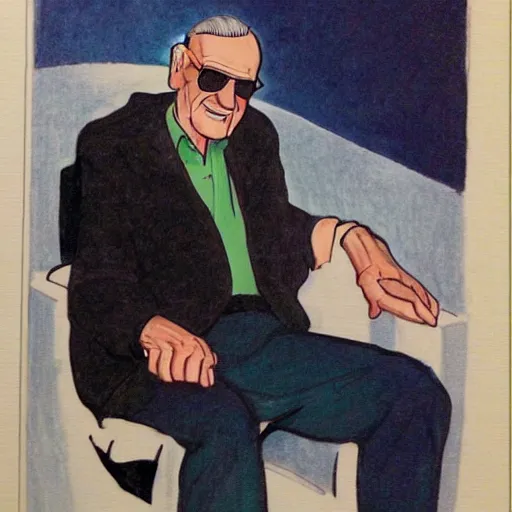 Image similar to stan lee sitting drawn by close, chuck