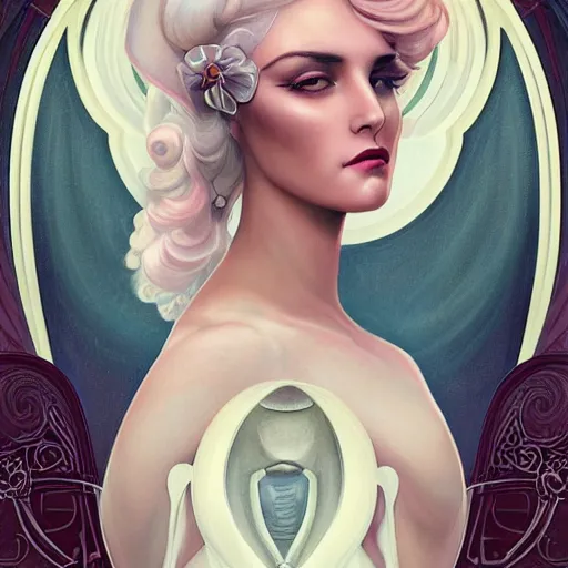 Image similar to an art nouveau, ( streamline moderne ), multi - racial portrait in the style of anna dittmann and charlie bowater and loish. very large, clear, expressive, and intelligent eyes. symmetrical, centered, ultrasharp focus, dramatic lighting, photorealistic digital matte painting, intricate ultra detailed background.