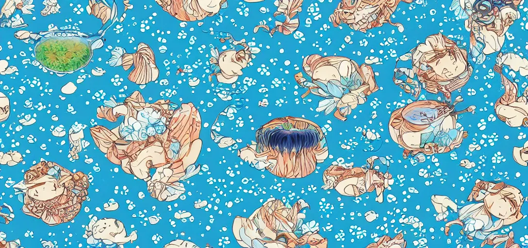 Prompt: pattern of water by ghibli, summer vibes