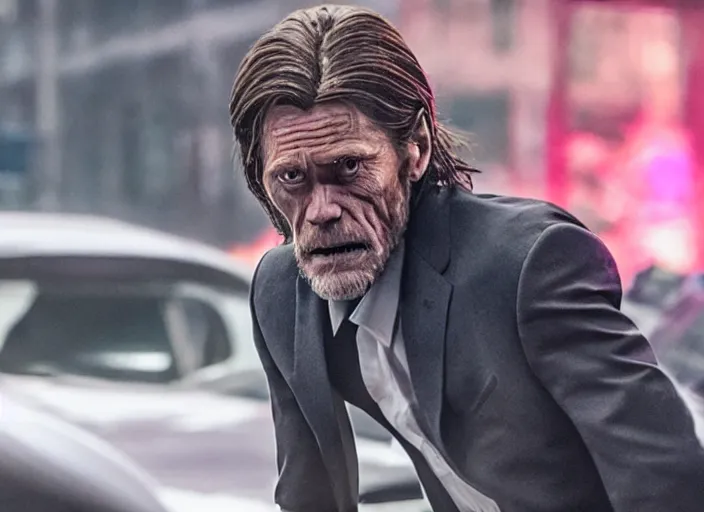 Image similar to willem dafoe, movie still, from the new john wick movie, 8 k, realistic