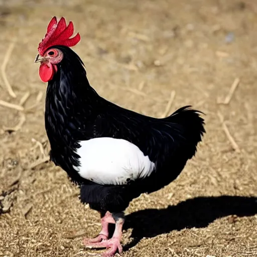 Image similar to a newly discovered breed of chicken with black feathers that is spotted with small white hearts