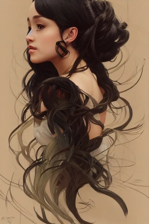 Prompt: beautiful cottagecore Ariana Grande holding a Black Onion, dark Hair, dark forest, intricate, elegant, highly detailed, digital painting, artstation, concept art, smooth, sharp, focus, illustration, art by artgerm and greg rutkowski and alphonse mucha