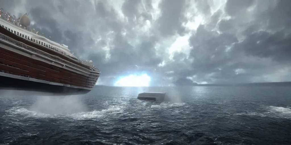 Prompt: cruise ship sinking during a thunderstorm unreal engine An epic fantastic realism dinamic lighting