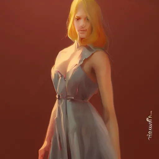 Image similar to A woman wearing a dress, ArtStation trending, detailed, digital art, calm colors,