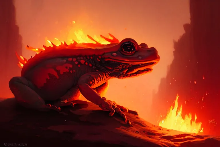 Image similar to fire toad by bayard wu, anna podedworna, gaston bussiere, greg rutkowski