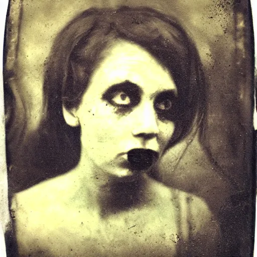 Prompt: zombie eating a woman's head, tintype