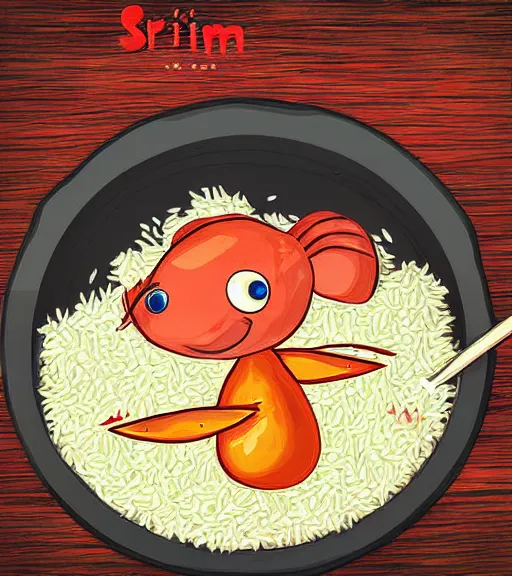 Image similar to cute digital art of a shrimp cook cooking rice