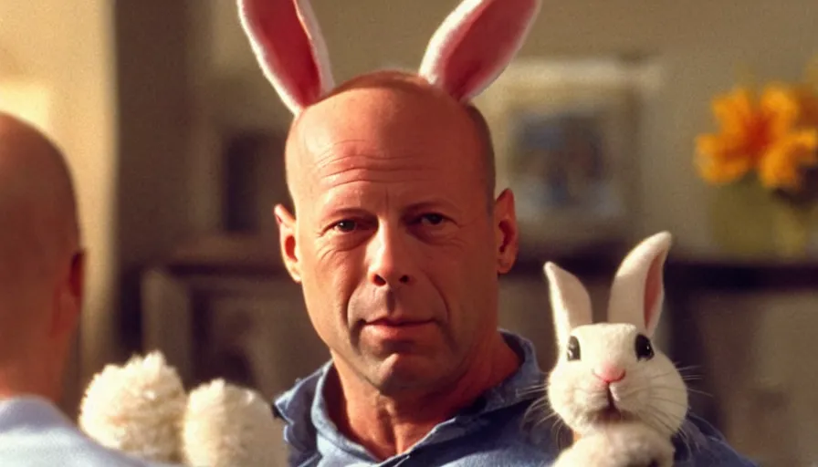 Prompt: bruce willis as the easter bunny