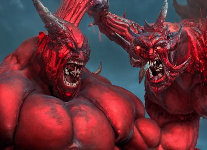 Prompt: very very very massive muscular demonic red evil god named eugle, unreal engine