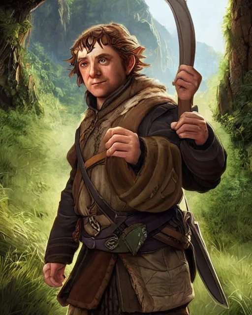 Prompt: A hobbit ranger as an Apex Legends character digital illustration portrait design by Mark Brooks and Brad Kunkle detailed, gorgeous lighting, wide angle action dynamic portrait