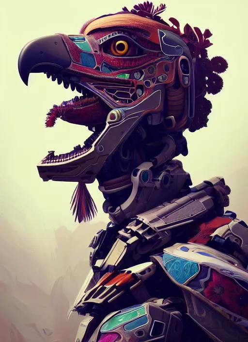 Image similar to symmetry!! portrait of a hybrid robot eagle sitting on the shoulder, floral! horizon zero dawn machine, intricate, elegant, highly detailed, ray tracing, digital painting, artstation, concept art, smooth, sharp focus, illustration, art by artgerm and greg rutkowski and alphonse mucha, 8 k