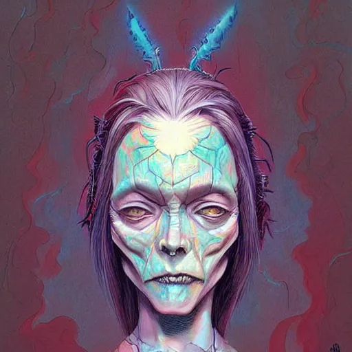 Image similar to original jean giraud digital art painting pastel goth aesthetic, creepy kawaii, psychedelic, sabbas apterus