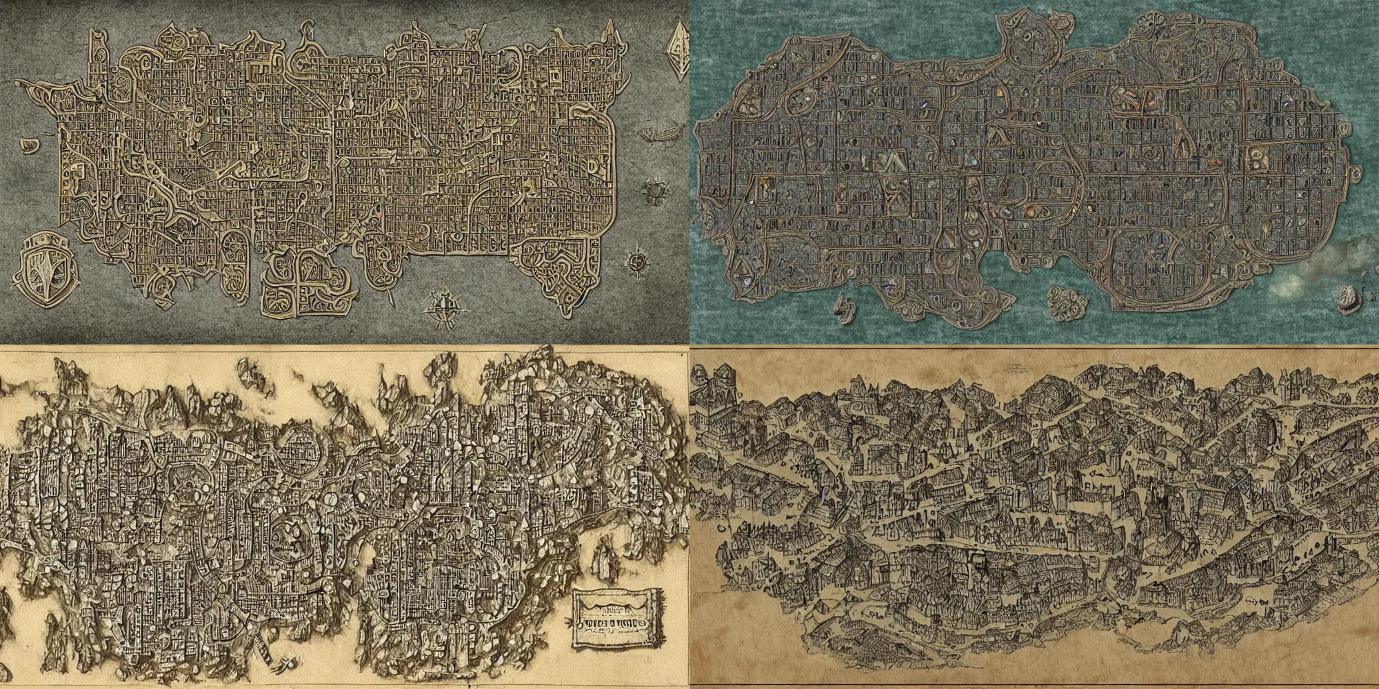 Prompt: detailed map of a dwarven city, angular, worked stone, high fantasy, beautiful, intricate, rpg, dwarven runes
