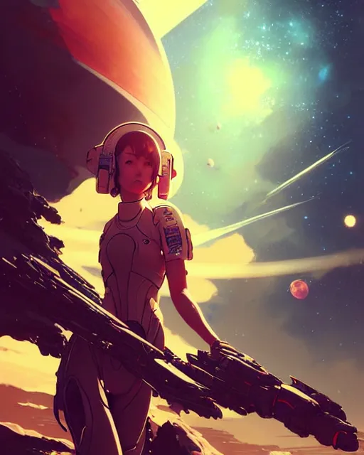 Image similar to spacehip, warframe ship, fine detail!! anime!! realistic shaded lighting!! poster by ilya kuvshinov katsuhiro otomo, magali villeneuve, artgerm, jeremy lipkin and michael garmash and rob rey