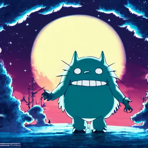 Image similar to friendly monster made by Hayao Miyazaki, studio ghibli artstyle, night, stars, beautiful scene, smooth, detailed, high detail,high quality, 8k anime