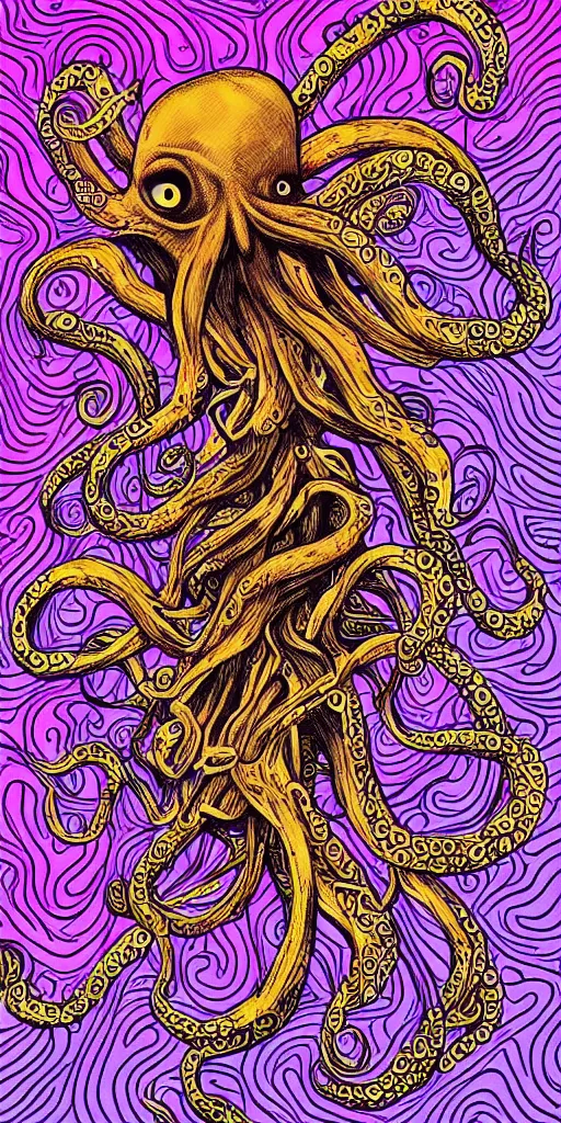 Prompt: psychedelic portrait of an angry octopus, cartoon illustration, finely detailed, photorealistic illustration, “ go away ”,