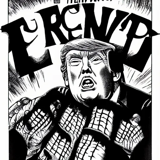 Prompt: trump, junji ito, black and white comic, terrorist