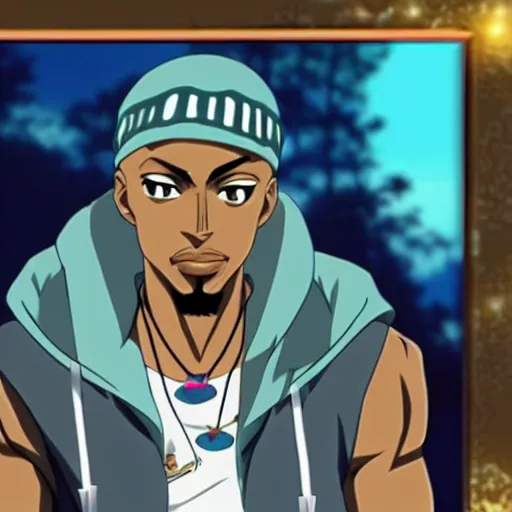 Image similar to Tupac Shakur, screenshot from a 2012s anime, anime