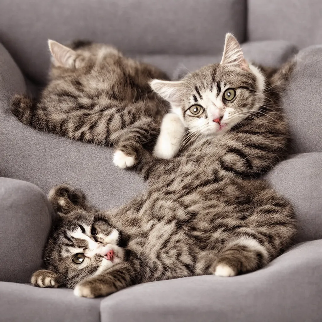 Image similar to cute cat lying on sofa realistic
