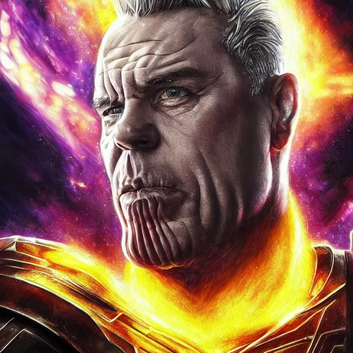 Prompt: portrait of till Lindemann as thanos, exploding planet in background. Iridescent details. Detailed pencil drawing. trending on artstation, very coherent symmetrical artwork. cinematic, hyper realism, high detail, iridescent accents