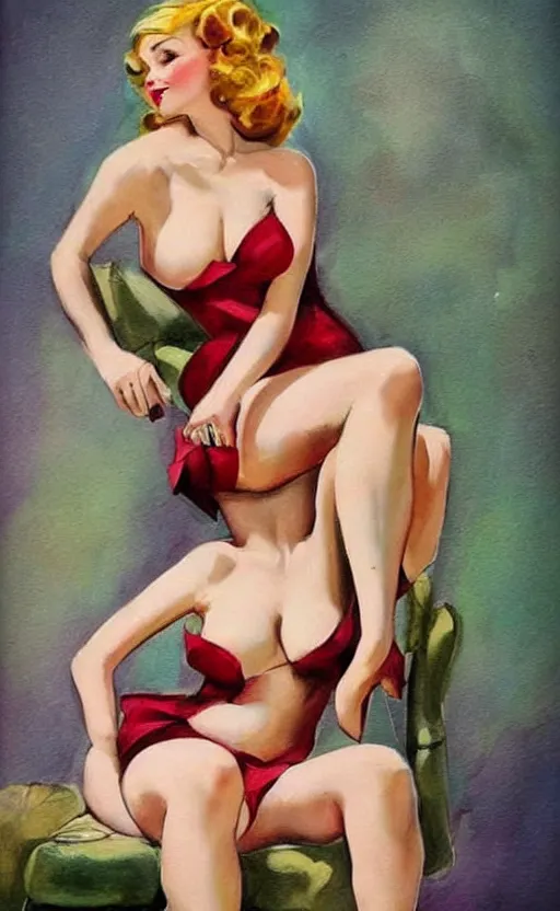 Image similar to beautiful pin up art of Sarah Chalk, tasteful, beautiful composition