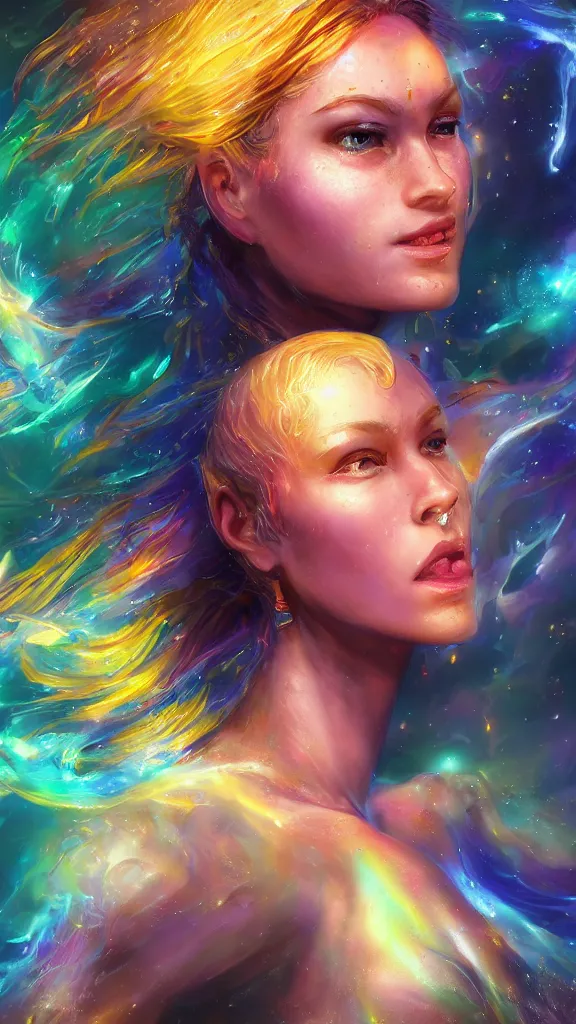 Prompt: highly detailed close up portrait of a celestial girl with a body made of cosmic energy, character art, studio lightning, bright colors, intricate, masterpiece, photorealistic, hiperrealistic, sharp focus, high contrast, Artstation HQ, DeviantArt trending, 4k UHD, Unreal Engine 5