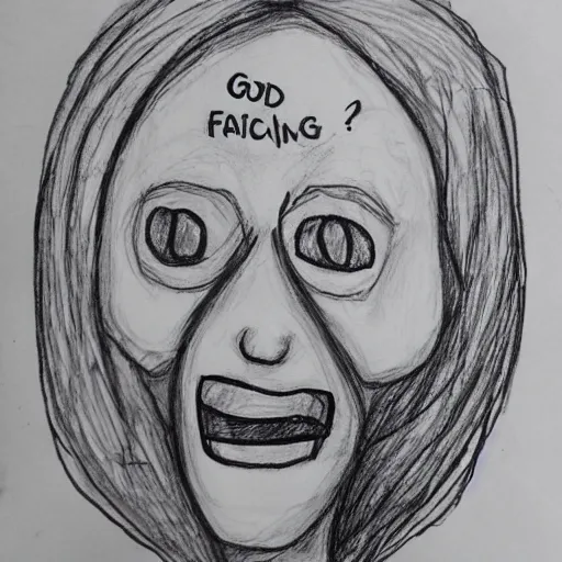 Prompt: sadistic face screaming, drawn by 1 4 - year - old freshman, telling you to go to sleep, loose - leaf paper, pen drawing, scribbly, bad