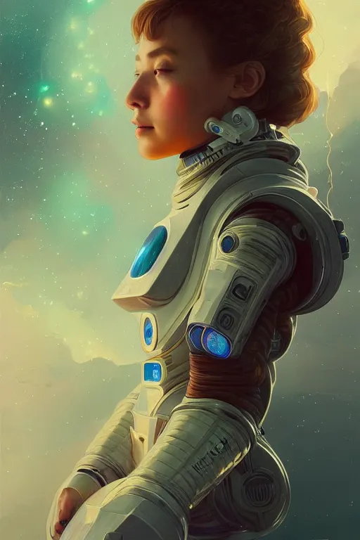 Image similar to portrait armored astronaut girl, looking for alien, ssci-fi, neon light and ufo effect, fantasy, intricate and very very beautiful and elegant, highly detailed, digital painting, artstation, concept art, smooth and sharp focus, illustration, art by tian zi and WLOP and alphonse mucha