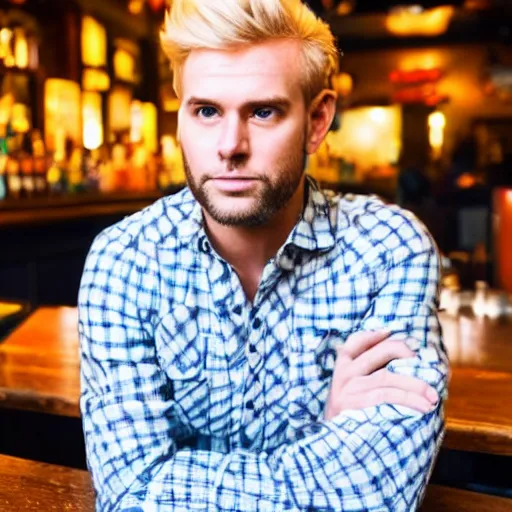 Image similar to a blonde man at a bar,