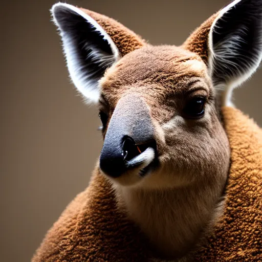 Image similar to a photo of a buff kangaroo wearing a safari hat and vest, studio photography, 8 k