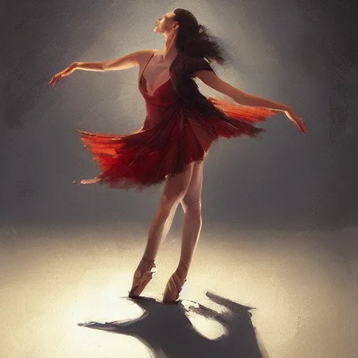 Image similar to oil painting dancer woman, with dancer men herb rose, by greg rutkowski, artstation