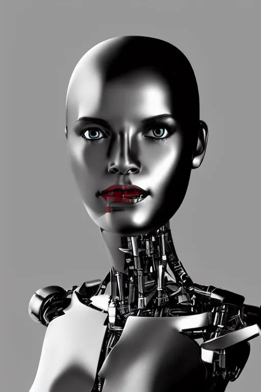 Image similar to robot with human face, female head, woman human face, human face realistic, human head, cyborg frame concept, cyborg by ales-kotnik, sci-fi android female