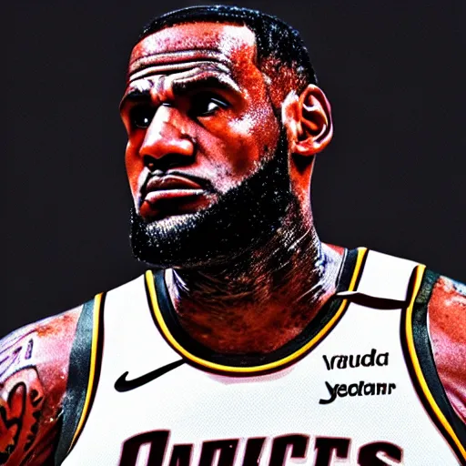 Image similar to a photo of lebron james taken on an iphone, 4 k, detaipes face