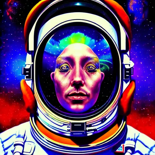 Image similar to An extremely psychedelic portrait of an astronaut, surreal, LSD, face, detailed, intricate, elegant, lithe, highly detailed, digital painting, artstation, concept art, smooth, sharp focus, illustration