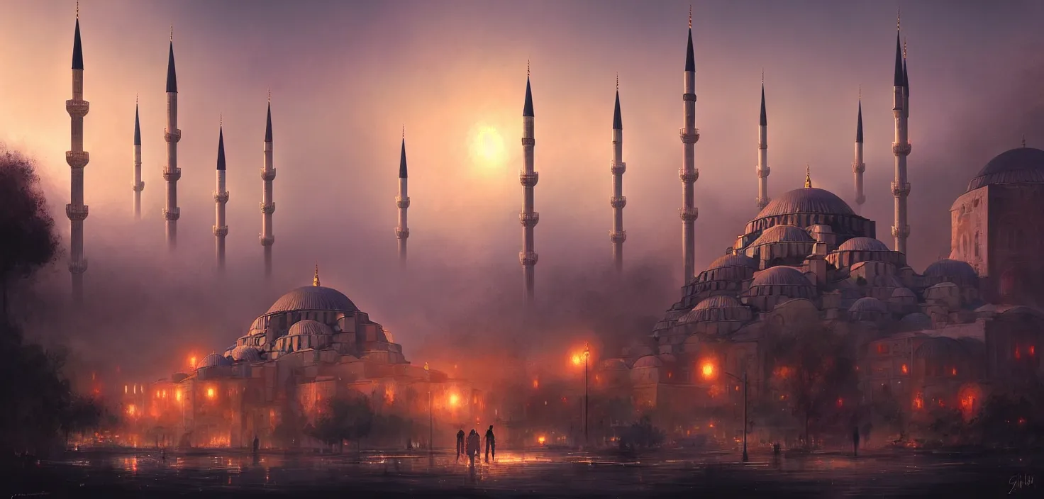 Prompt: istanbul, cinematic view, detailed, concept art, high detail, warm lighting, volumetric, godrays, vivid, beautiful, trending on artstation, by jordan grimmer, huge scene, grass, art greg rutkowski