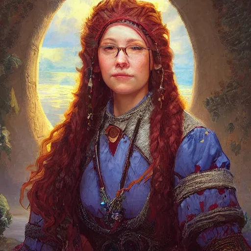Image similar to portrait of a frysian woman ( 3 5 ) from friesland in 2 0 2 1, an oil painting by ross tran and thomas kincade