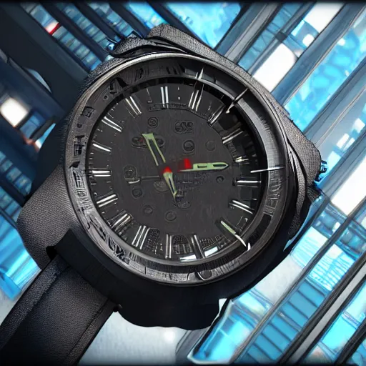 Image similar to Mockup of Cyberpunk luxury watch, photorealistic, in the style of Unreal Engine