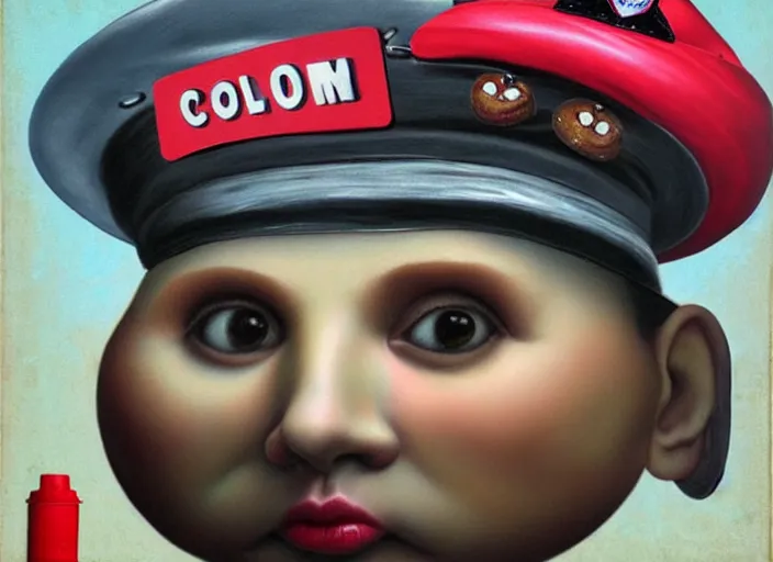 Image similar to a donut wearing a cop hat, lowbrow, matte painting, 3 - d highly detailed, in the style of mark ryden,