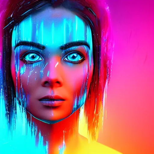 Image similar to cartoon portrait made out of rain, neon colors, rendered in octane, unreal engine, highly detailed, beautiful