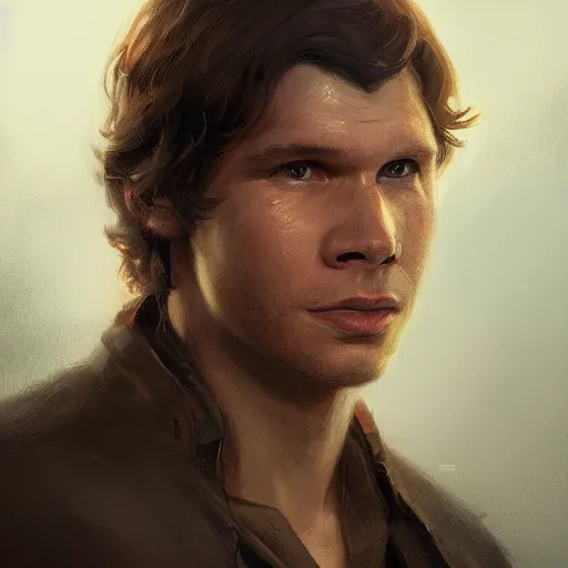 Image similar to portrait of a man by greg rutkowski, han solo, star wars expanded universe, he is about 3 0 years old, highly detailed portrait, digital painting, artstation, concept art, smooth, sharp foccus ilustration, artstation hq